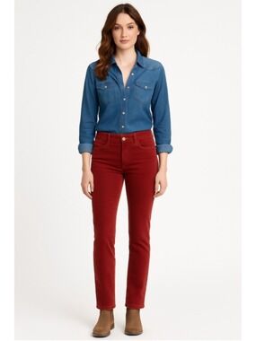 AG Adriano Goldschmied Stevie Slim Straight Corduroy Pants 28R Rust Brick Red
